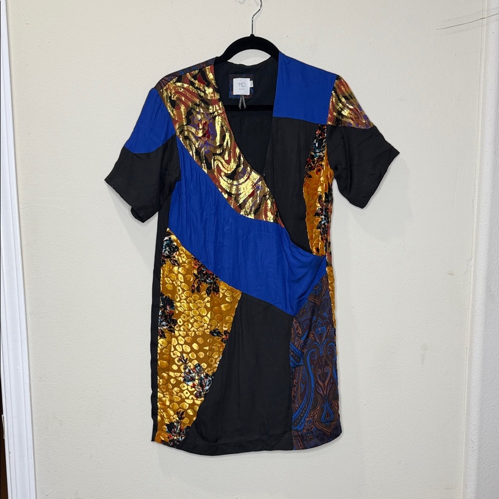 Anthropologie HD in Paris Camellia Patchwork Dress Silk Blend